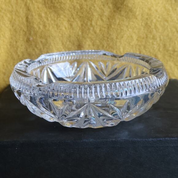 Unknown Other - VTG Czech Bohemian Crystal Ashtray 5.5" Heavy Cut Glass Gift for Him Collectible